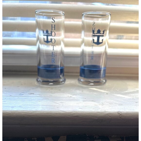 Royal Caribbean Cruise Line  Shooter Shot Glass Set Of 2 Ship Emblem 3.5” France - Picture 2 of 8